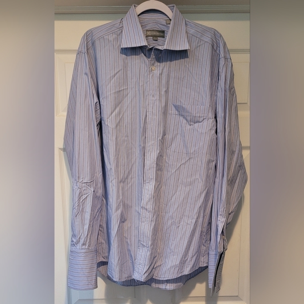 $198 Men's Hickey Freeman Light Blue Striped Casual Button Down Shirt Size 16-36